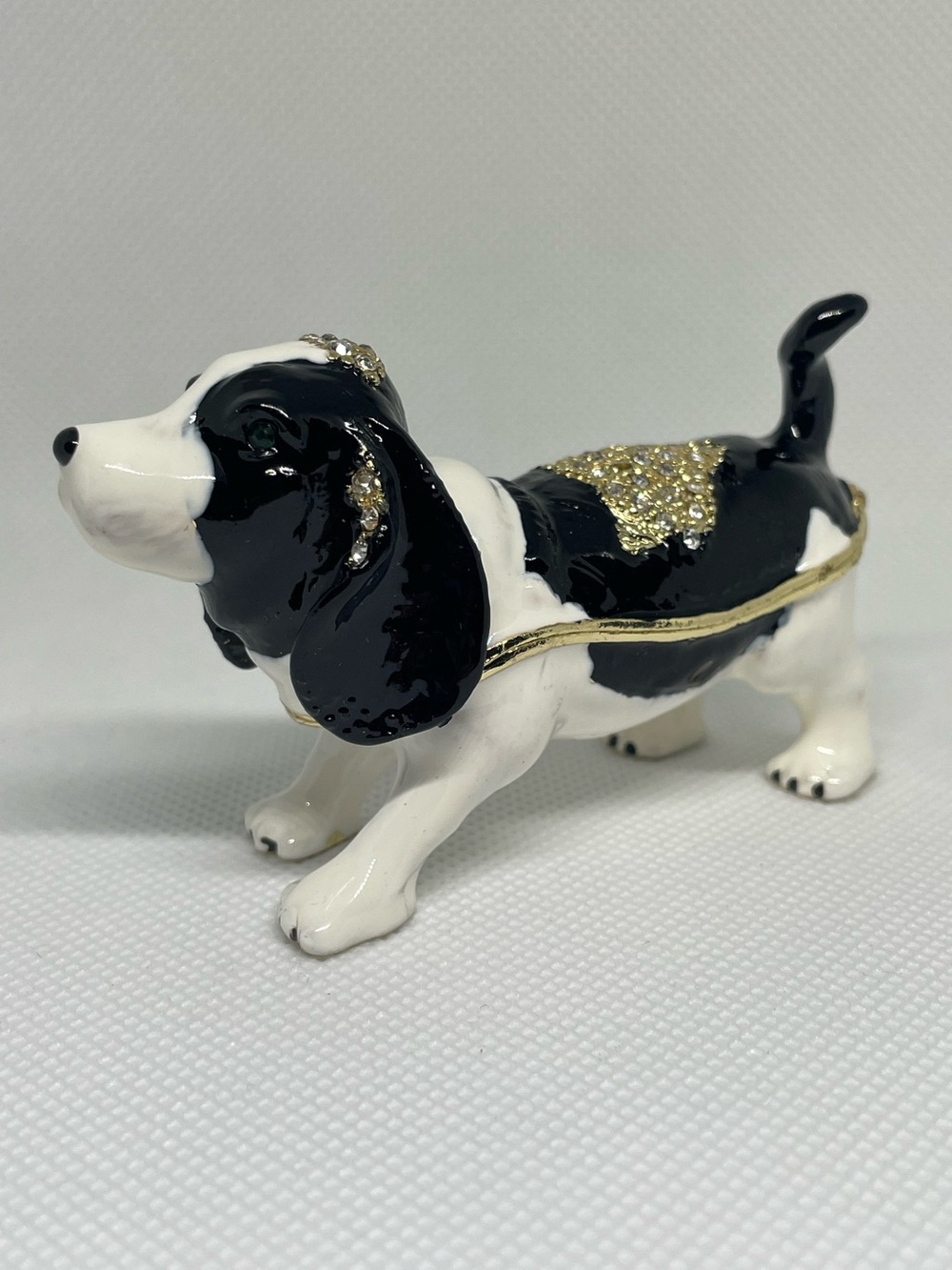 Vintage Jeweled Dog Trinket Box Swarovski Crystal Ciel Collectible Black White